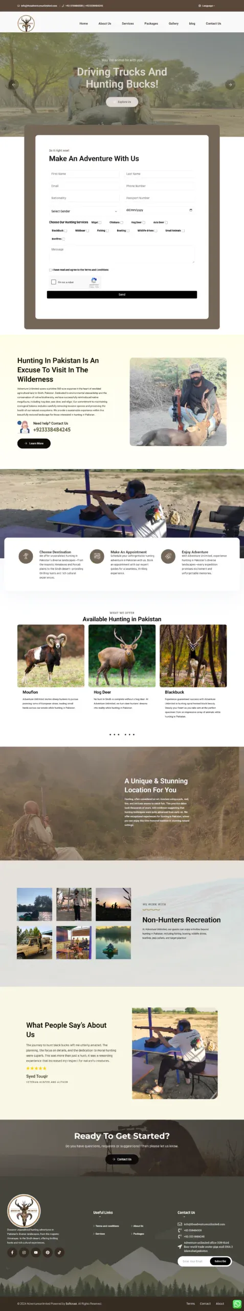 Full-page Adventure Unlimited website design