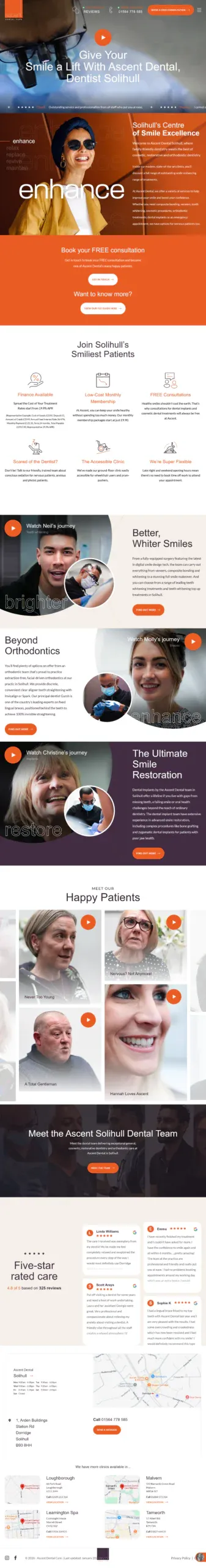 Full-page Ascent Dental Care website design