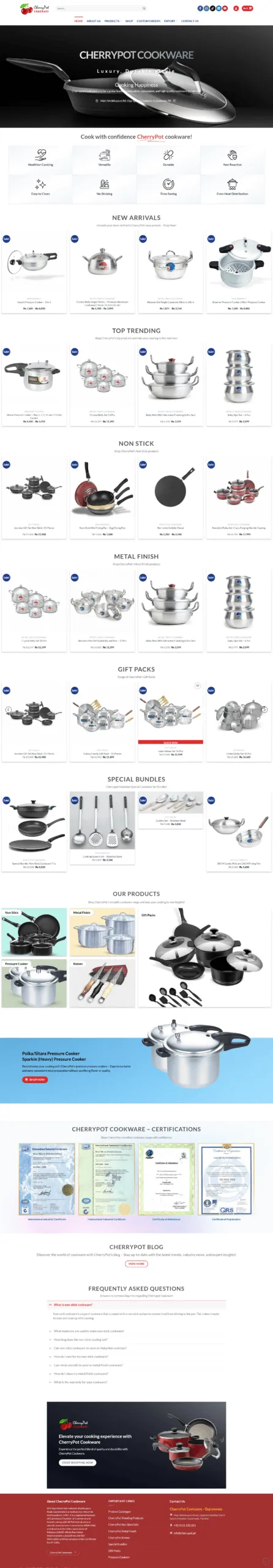 Full-page Cherrypot Cookware website design