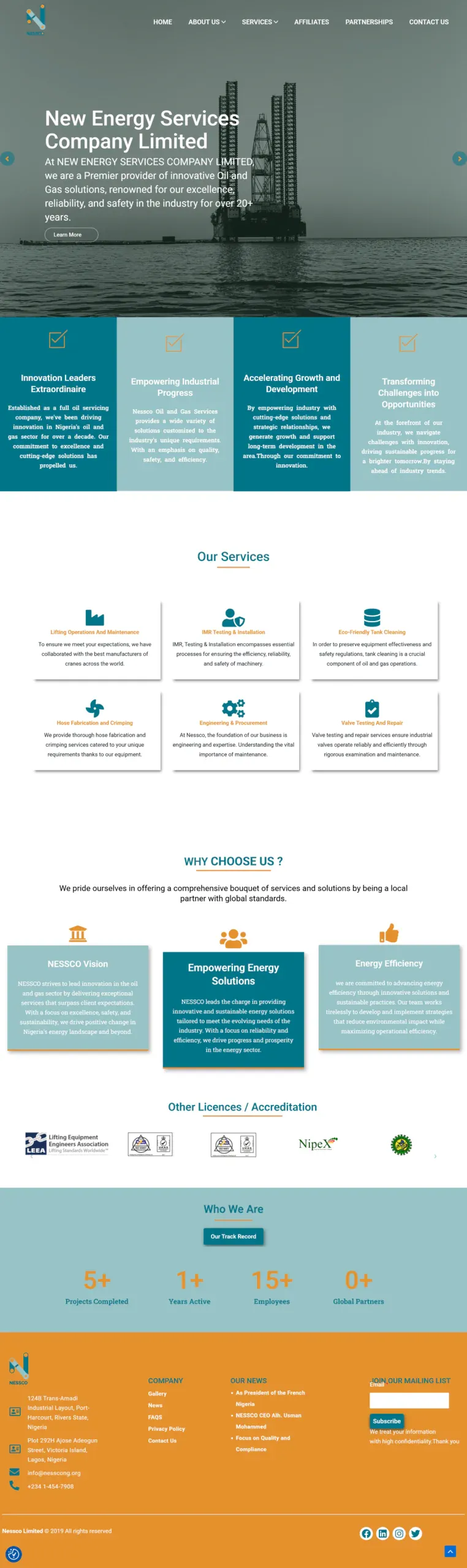 Full-page NESSCO website design