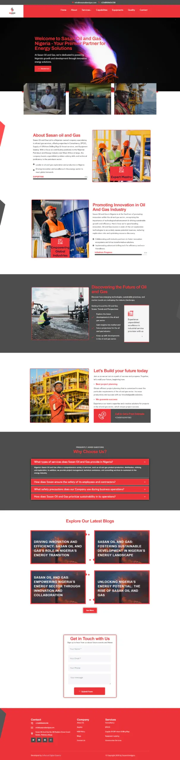 Full-page Sasan Oil and Gas website design