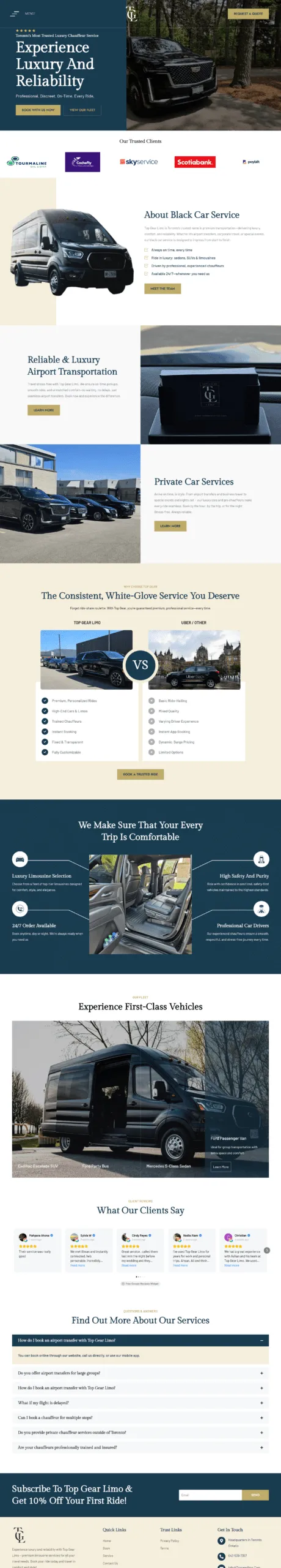 Full-page Top Gear Limo website design