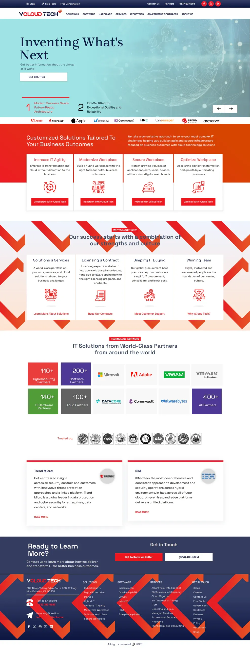 Full-page vCloud Tech website design